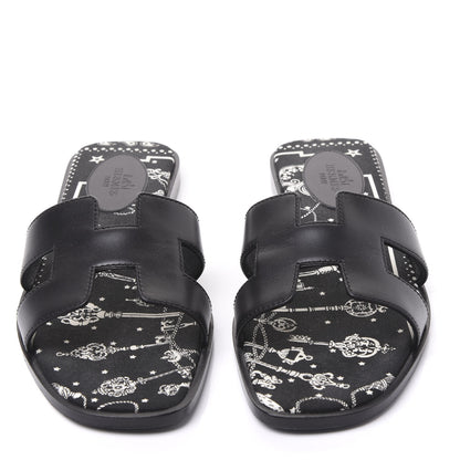Hermes Box Calfskin Oran Sandals 38 Black 3 of 9