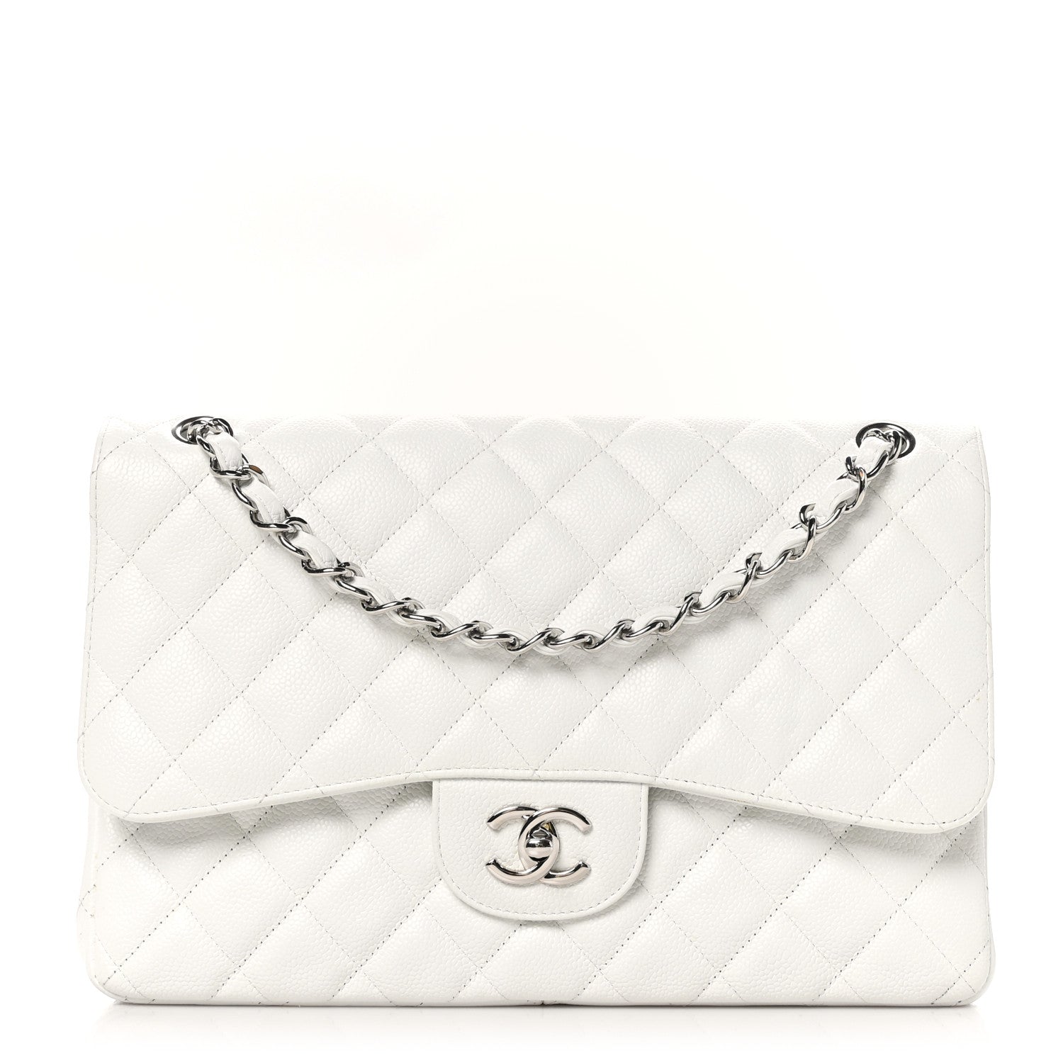 Chanel Caviar Quilted Jumbo Double Flap White 1 of 10