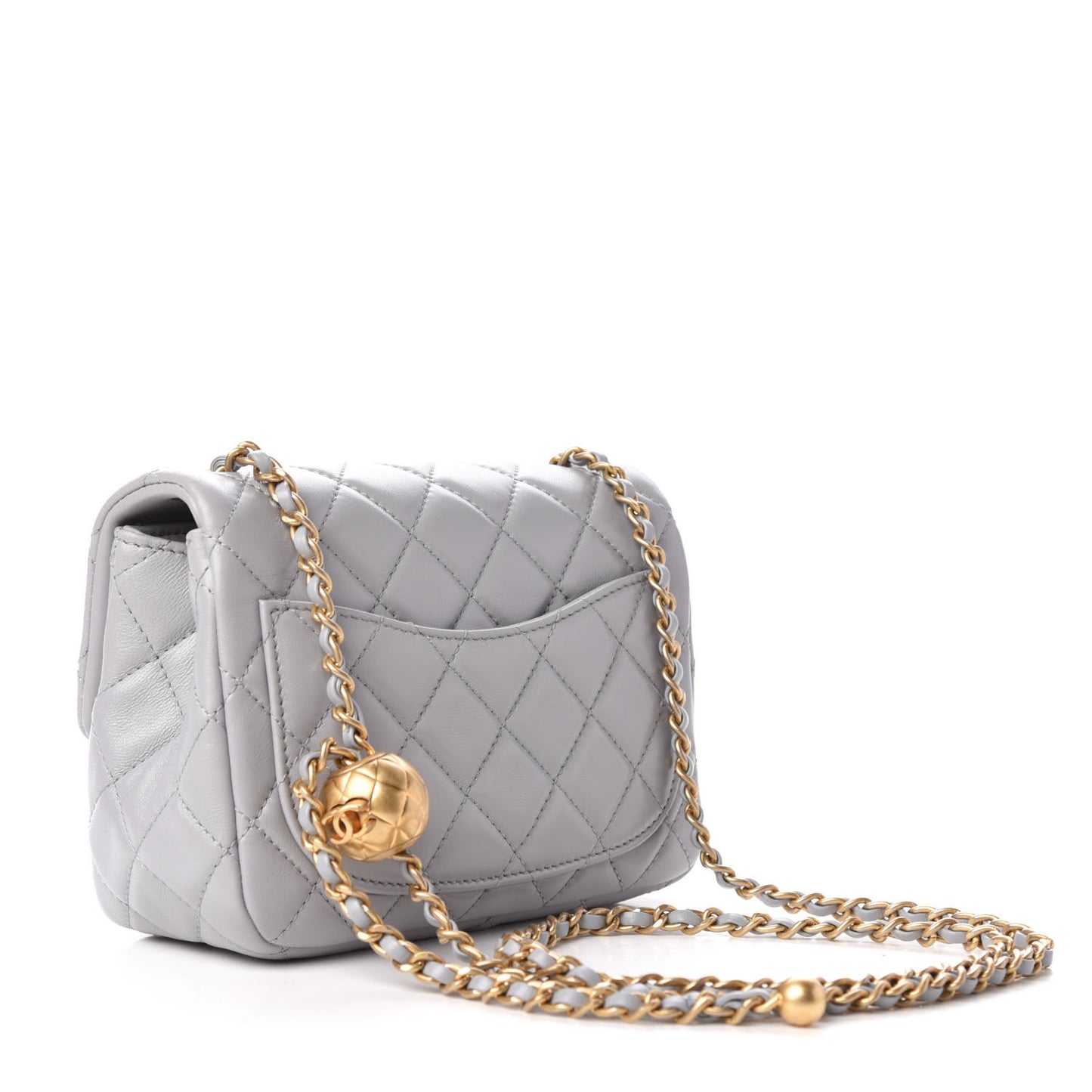Lambskin Quilted Mini Pearl Crush Flap Light Grey