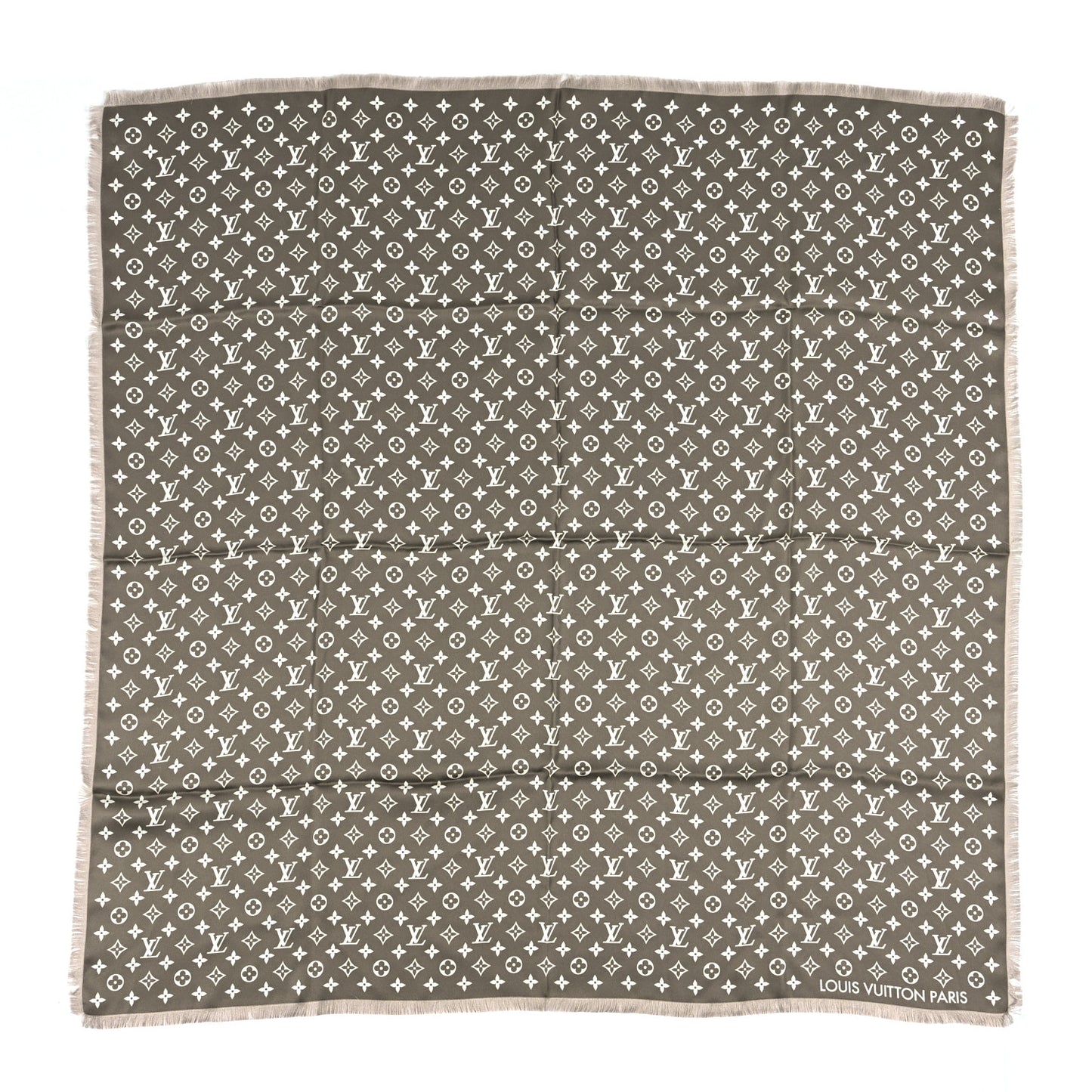 Silk Monogram LV Now Shawl Khaki Beige White