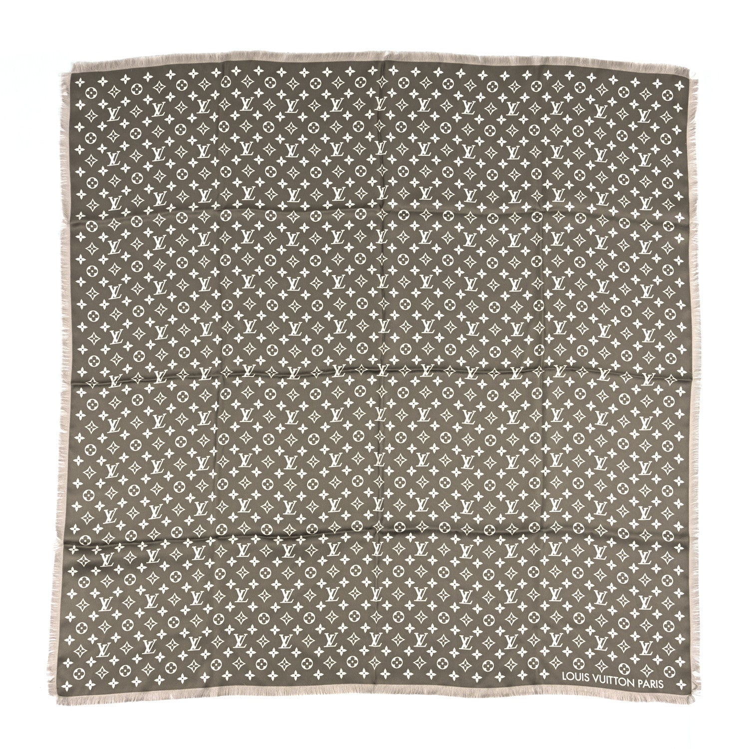 Louis Vuitton Silk Monogram LV Now Shawl Khaki Beige White 1 of 4