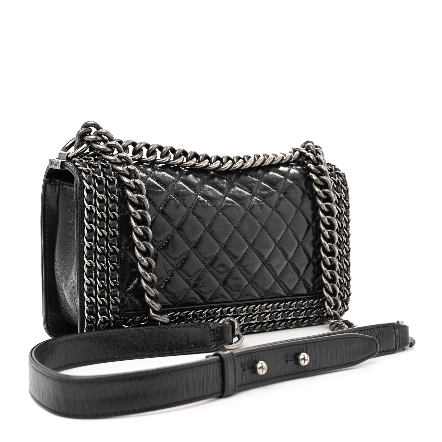 Chanel Glazed Calfskin Quilted Medium Chain Around Boy Flap Black 3 of 14