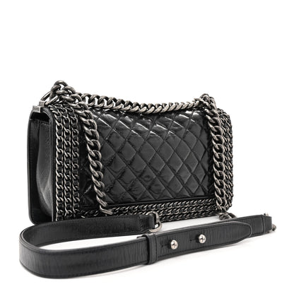 Chanel Glazed Calfskin Quilted Medium Chain Around Boy Flap Black 3 of 14
