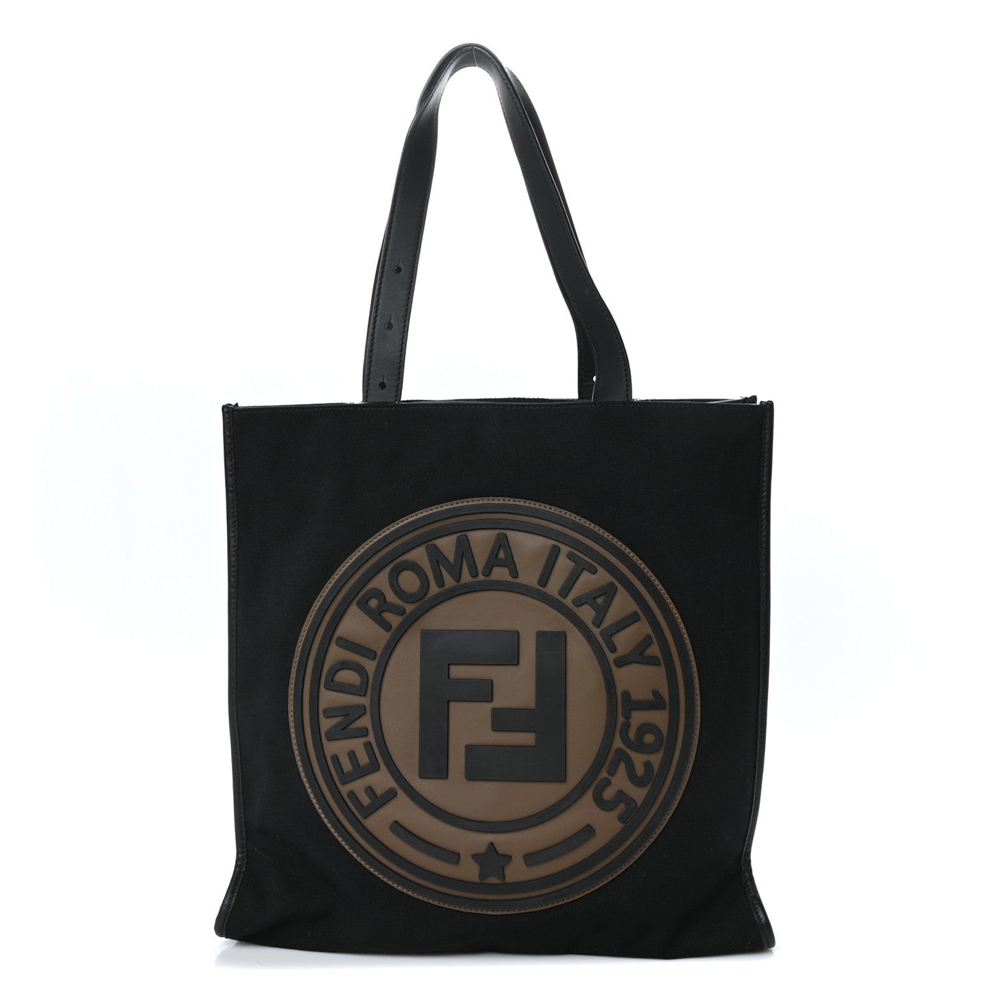 Canvas Stamp Patch Tote Black Brown