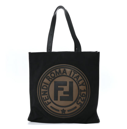 Fendi Canvas Stamp Patch Tote Black Brown 1 of 9