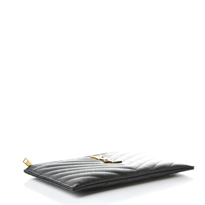 Saint Laurent Grain De Poudre Chevron Monogram Bill Pouch Black 4 of 8