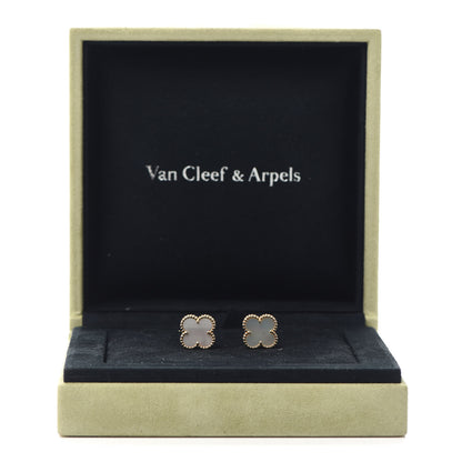 Van Cleef & Arpels 18K Yellow Gold Mother of Pearl Vintage Alhambra Earrings 6 of 6