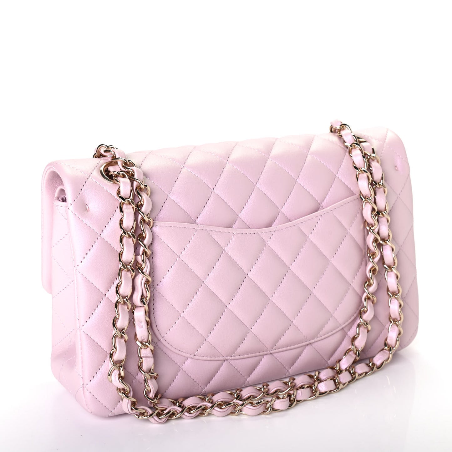 Iridescent Calfskin Quilted Medium Double Flap Light Pink
