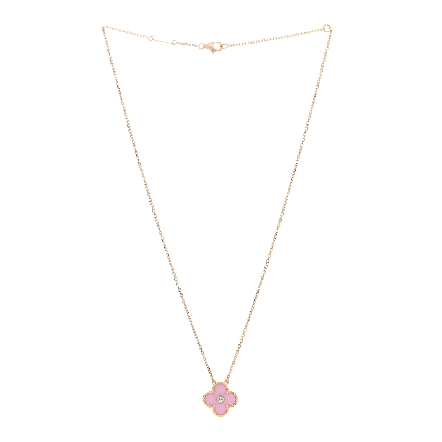 Van Cleef & Arpels VAN CLEEF & ARPELS 18K Rose Gold Diamond Pink Porcelain Vintage Alhambra Pendant Necklace 2 of 4