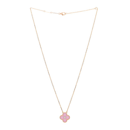 Van Cleef & Arpels VAN CLEEF & ARPELS 18K Rose Gold Diamond Pink Porcelain Vintage Alhambra Pendant Necklace 2 of 4