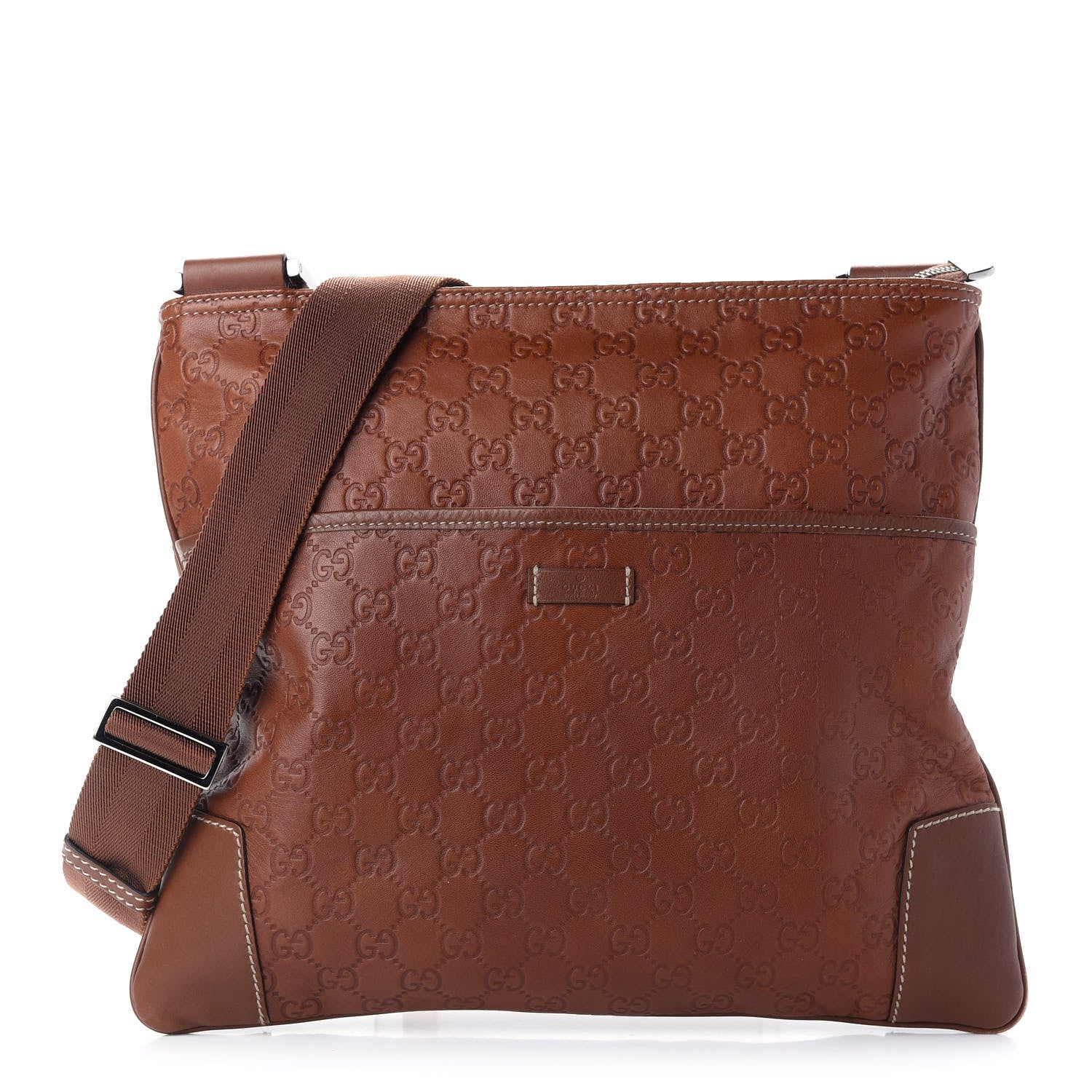 Gucci Guccissima Flat Messenger Bag Brown 1 of 9