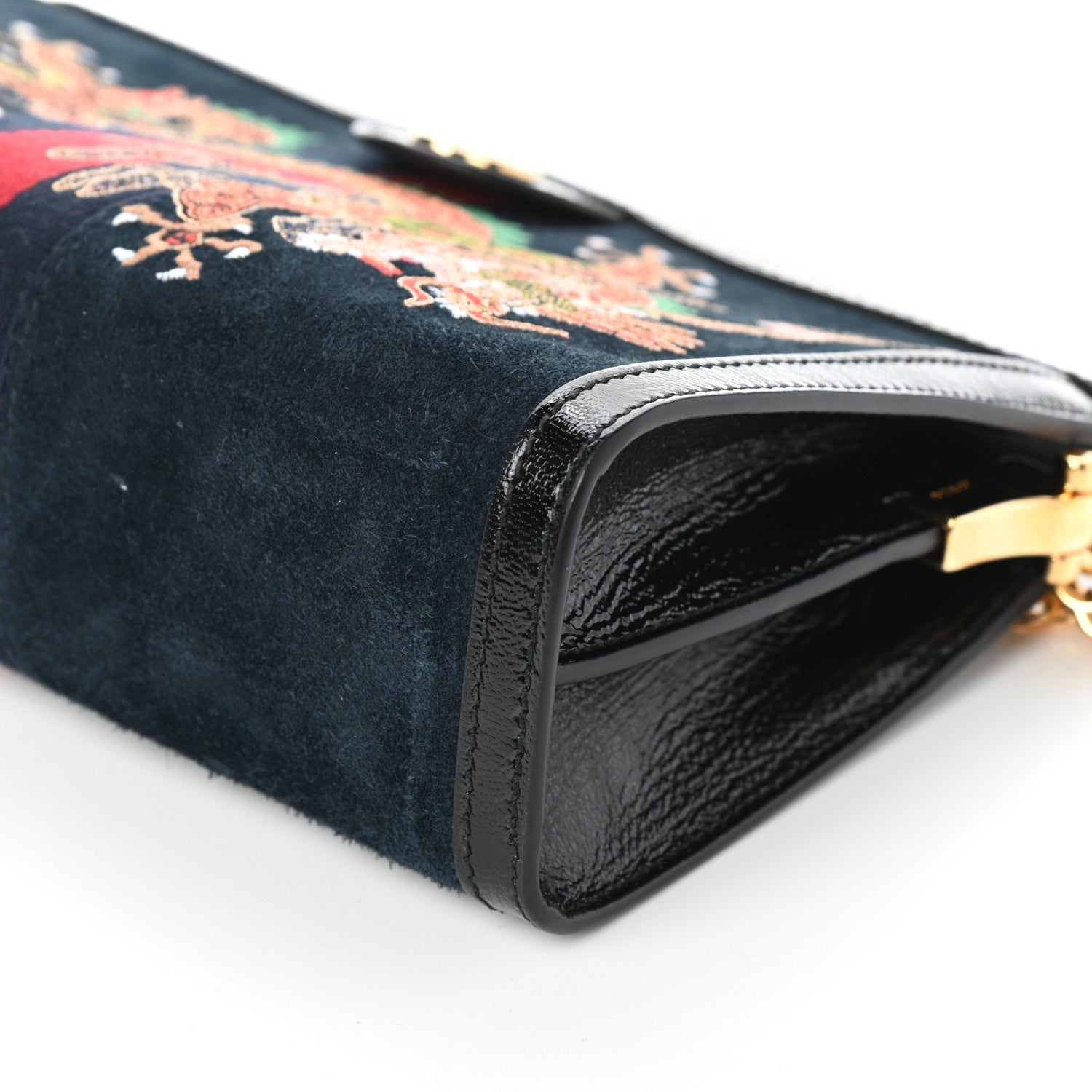 Gucci Suede Patent Web Dragon Embroidered Small Ophidia Chain Shoulder Bag Blue Black 6 of 9