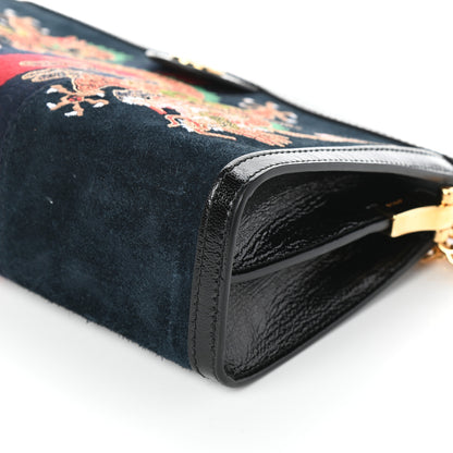 Gucci Suede Patent Web Dragon Embroidered Small Ophidia Chain Shoulder Bag Blue Black 6 of 9
