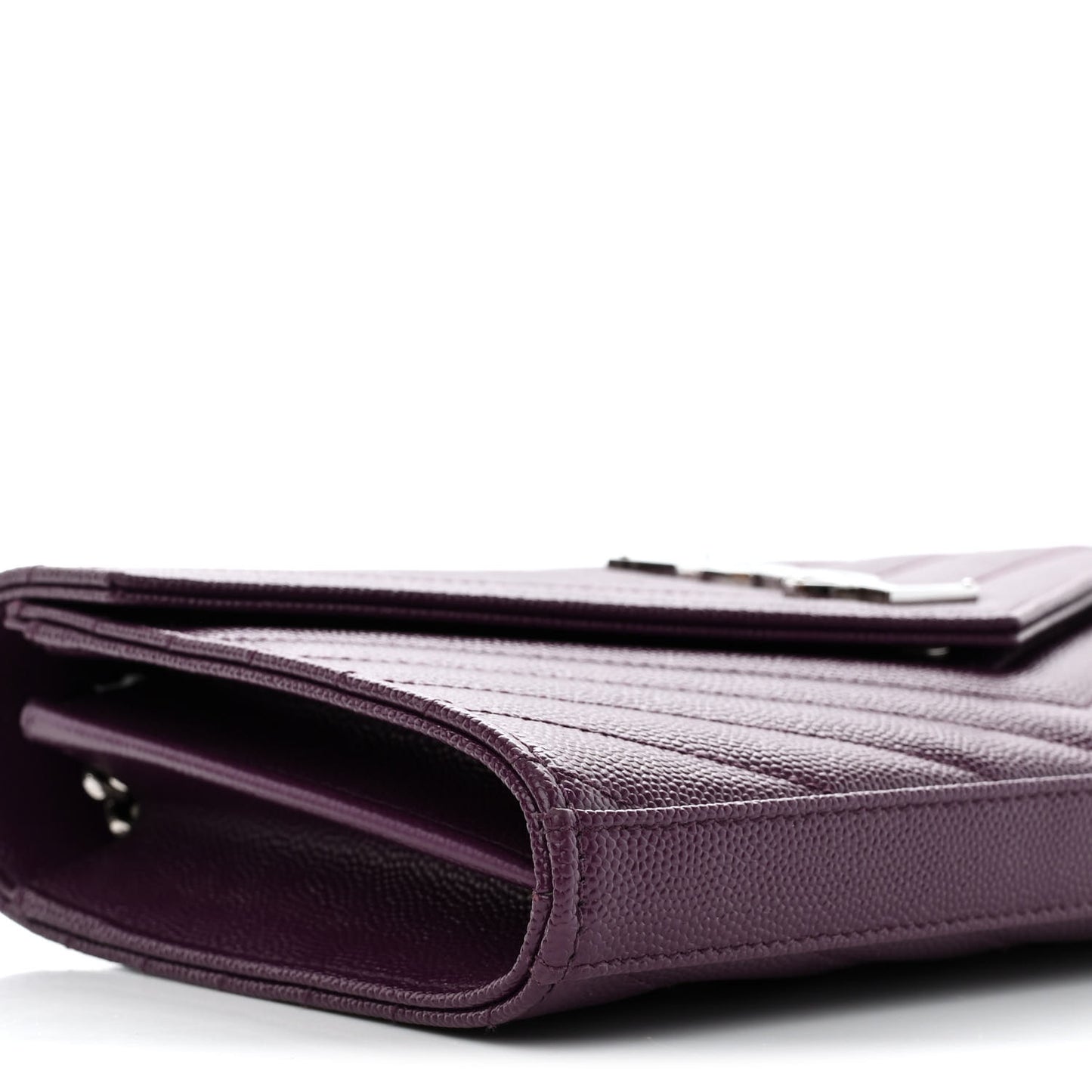 Grain De Poudre Matelasse Chevron Monogram Chain Wallet Prugna