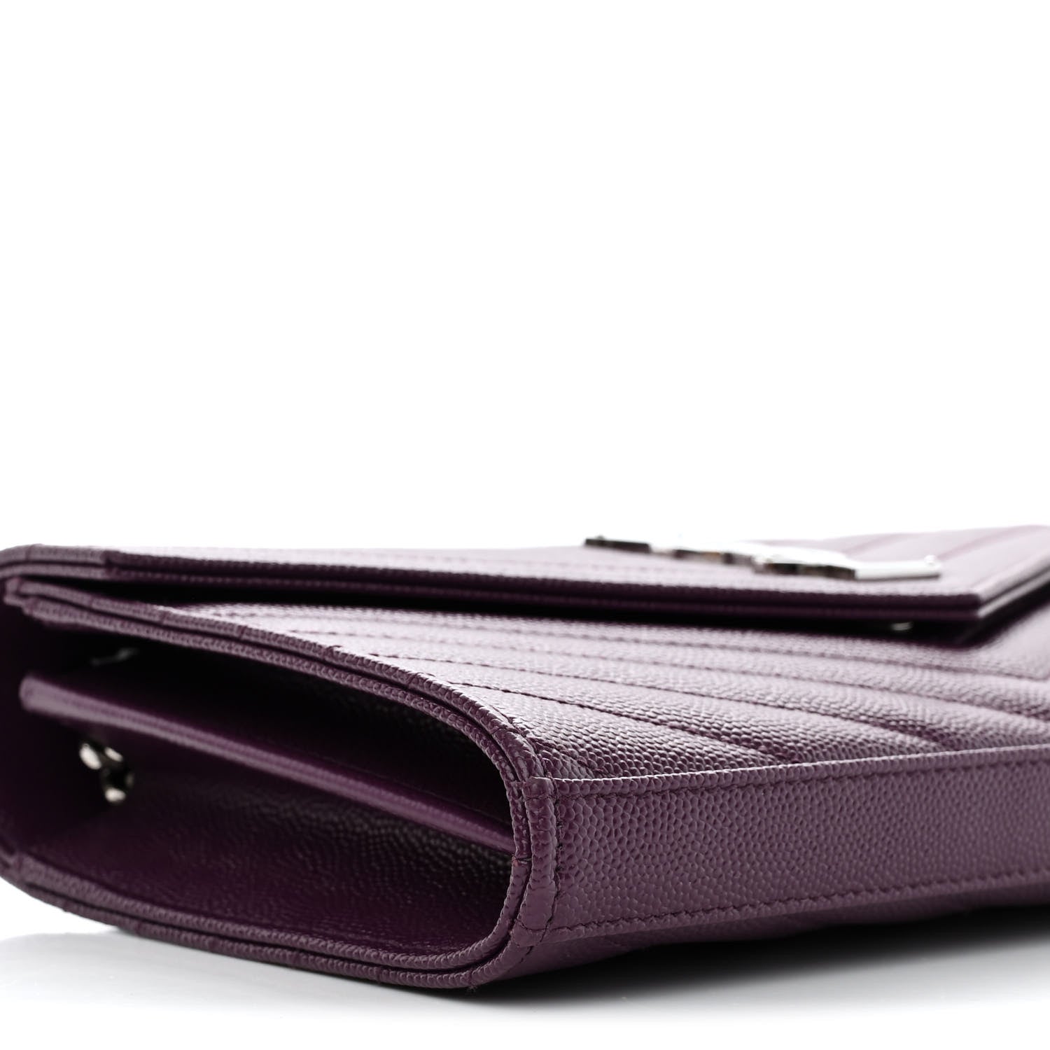 Saint Laurent Grain De Poudre Matelasse Chevron Monogram Chain Wallet Prugna 8 of 9