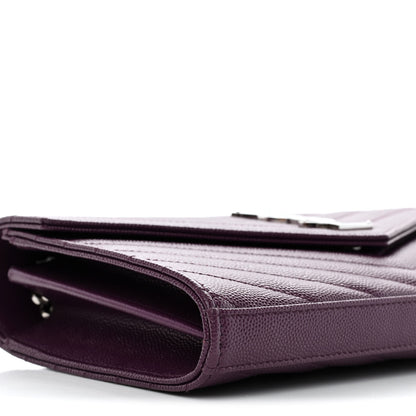 Saint Laurent Grain De Poudre Matelasse Chevron Monogram Chain Wallet Prugna 8 of 9