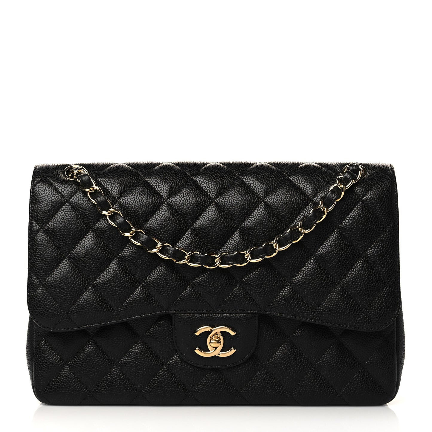 Caviar Quilted Jumbo Double Flap Black