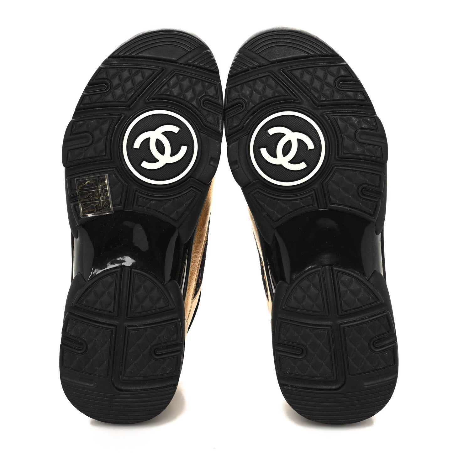 Satin Lambskin Fabric Tweed CC Sneakers 36 Gold Black