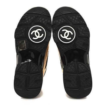 Chanel Satin Lambskin Fabric Tweed CC Sneakers 36 Gold Black 5 of 7