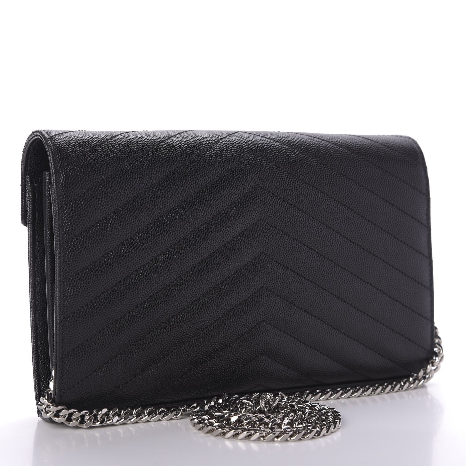 Saint Laurent Grain De Poudre Matelasse Chevron Monogram Chain Wallet Black 3 of 8