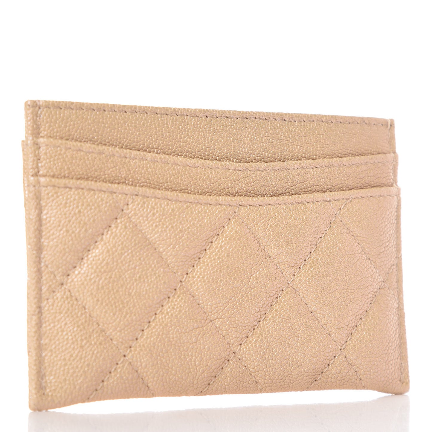 Iridescent Caviar Quilted Card Holder Beige