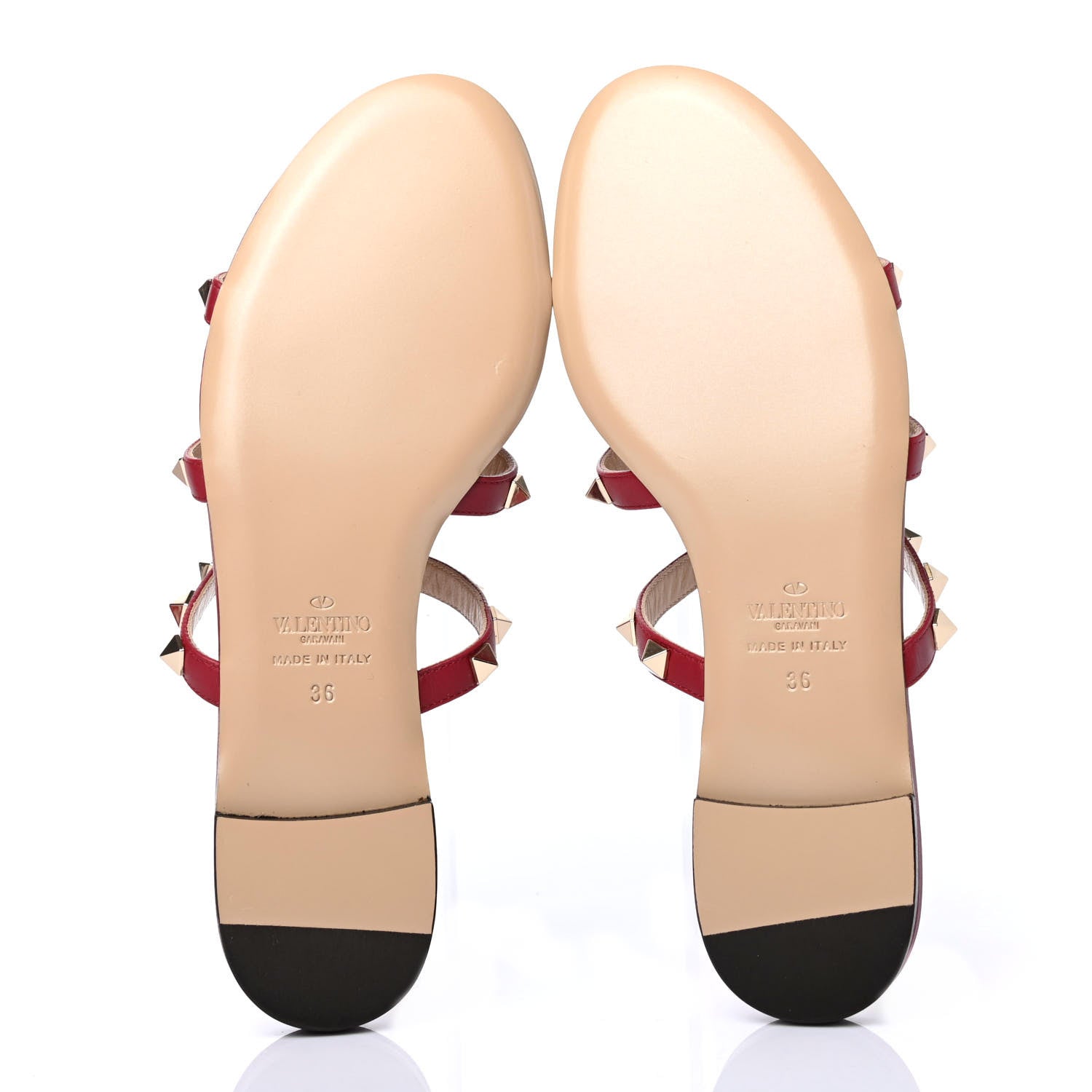 Valentino Garavani Nappa Rockstud Caged Flat Slide Sandals 36 Rubino 4 of 4