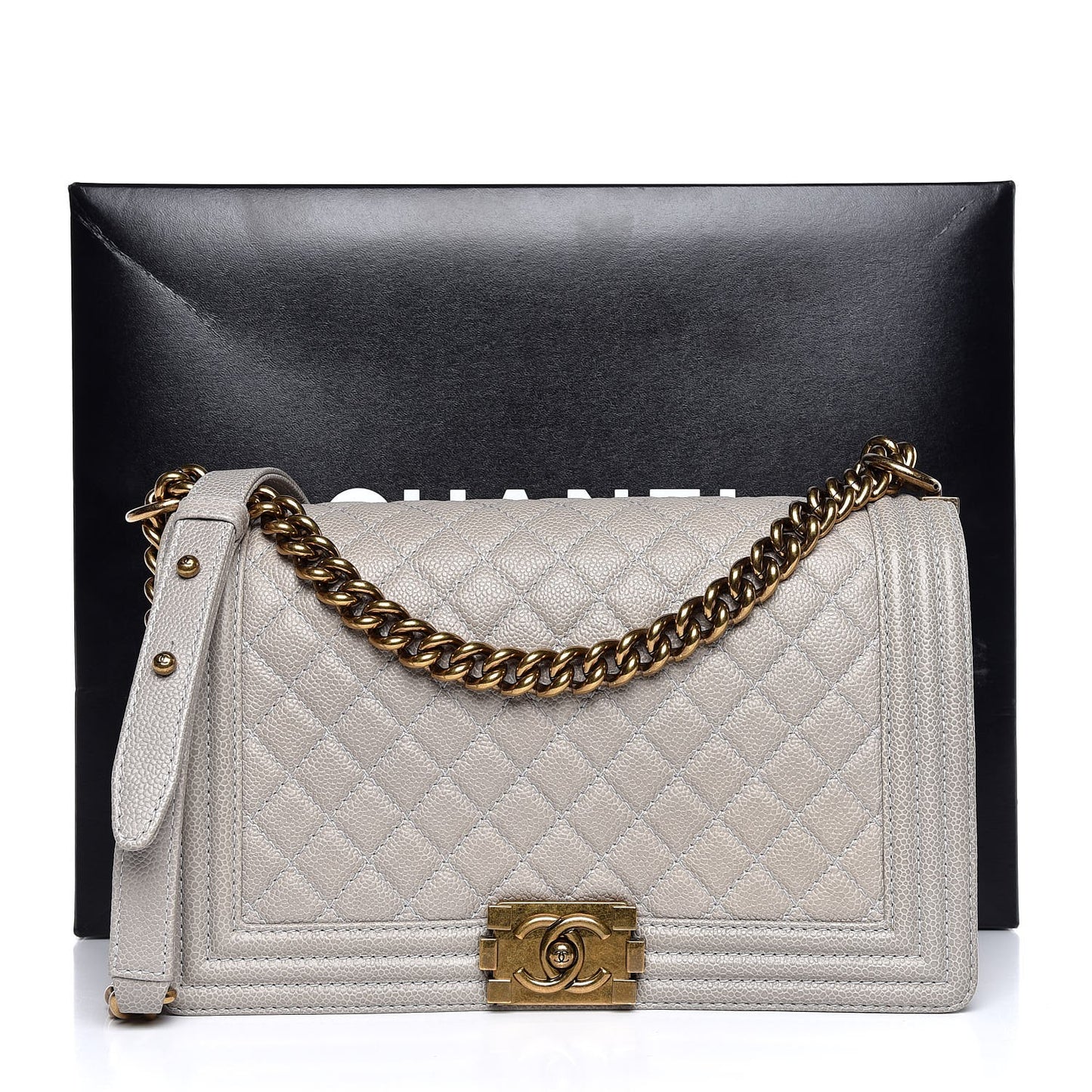 Caviar Quilted New Medium Boy Flap Light Grey