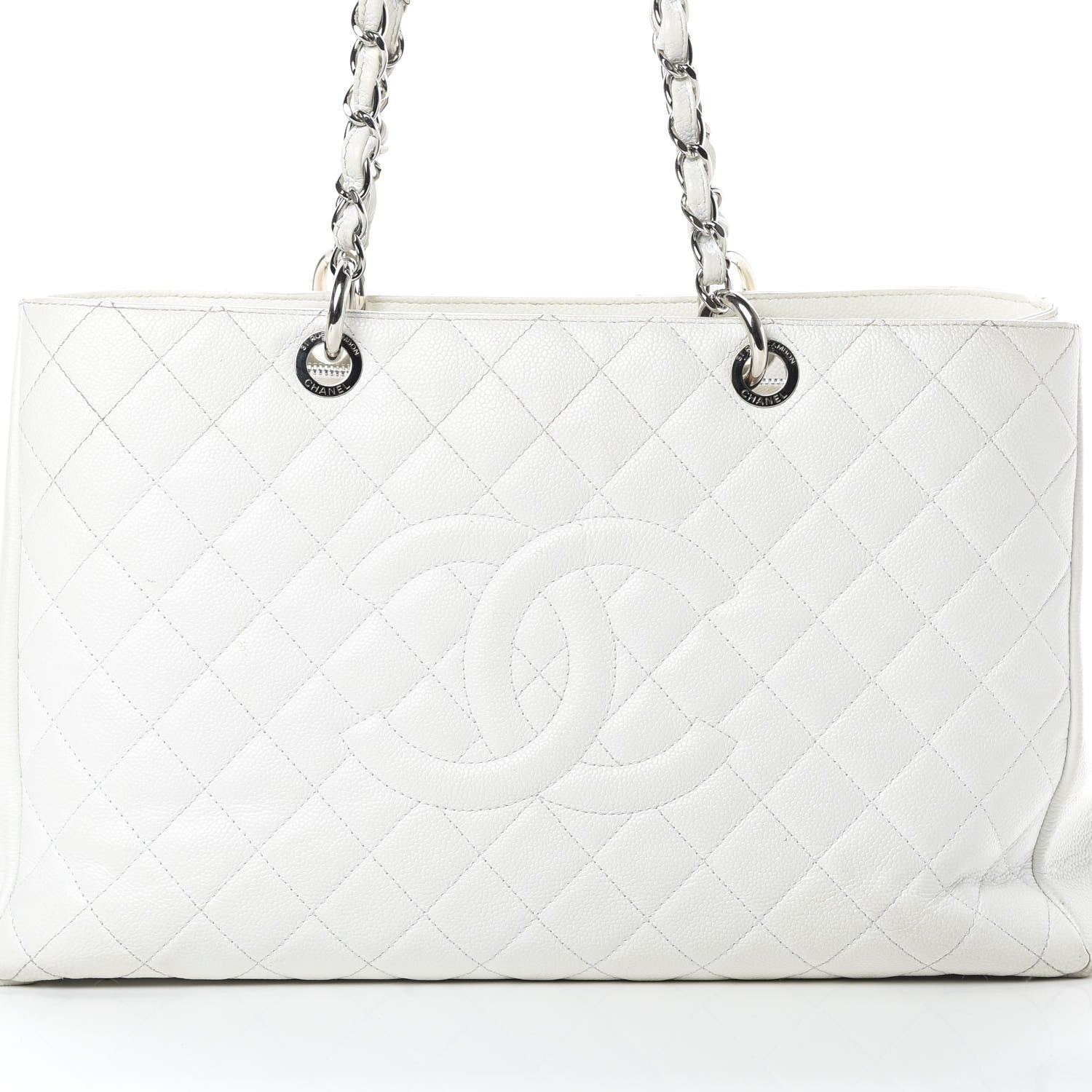 Chanel Caviar Quilted XL Grand Shopping Tote GST White 8 of 15