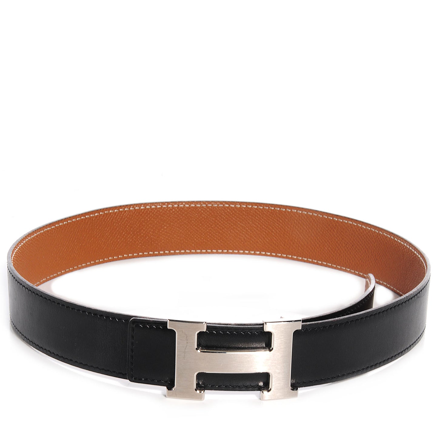 Box Courchevel Reversible Constance Brushed Silver 32mm H Belt 65 Noir Gold
