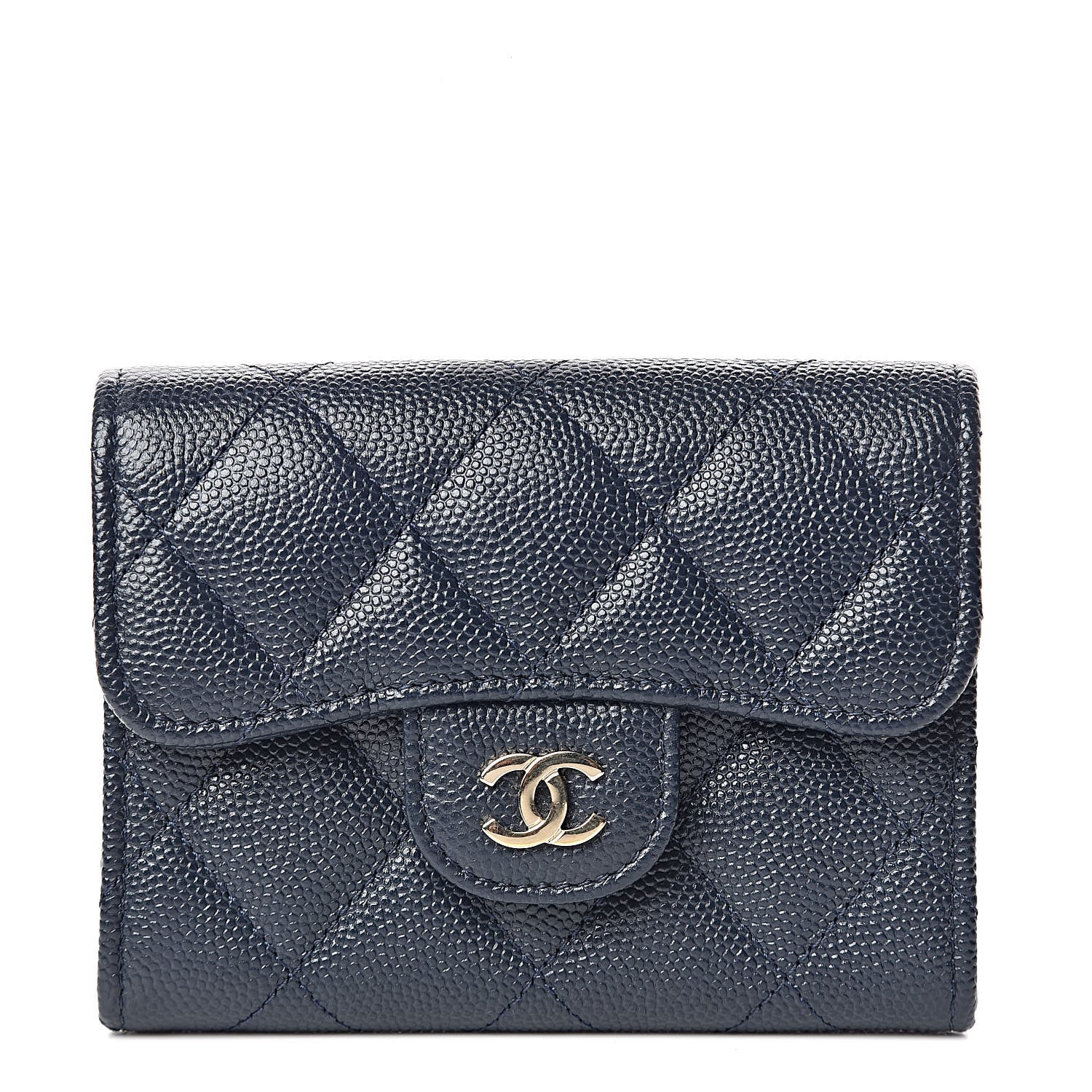 Chanel Caviar Quilted Flap Card Holder Wallet Navy 1 of 11
