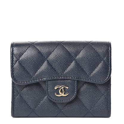 Chanel Caviar Quilted Flap Card Holder Wallet Navy 1 of 11