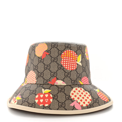 Gucci GG Supreme Monogram Les Pommes Bob Apple Bucket Hat Beige Ebony Multicolor 6 of 9