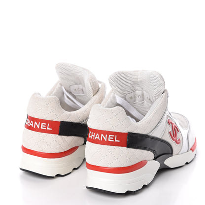 Chanel Suede Quilted CC Sneakers 38.5 Black White Red 4 of 8