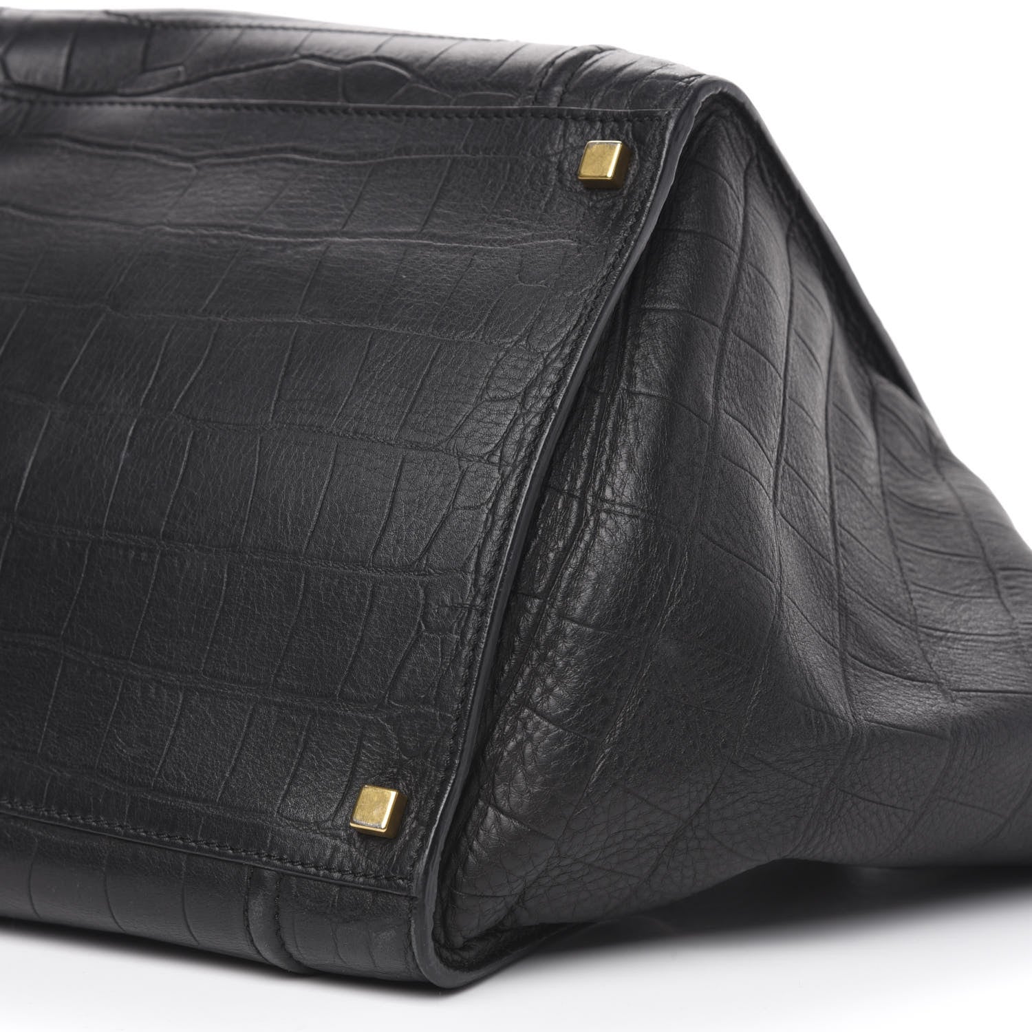 Celine Crocodile Embossed Calfskin Medium Phantom Luggage Black 10 of 14