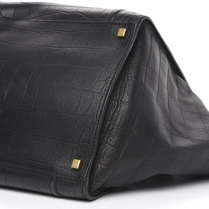 Celine Crocodile Embossed Calfskin Medium Phantom Luggage Black 10 of 14
