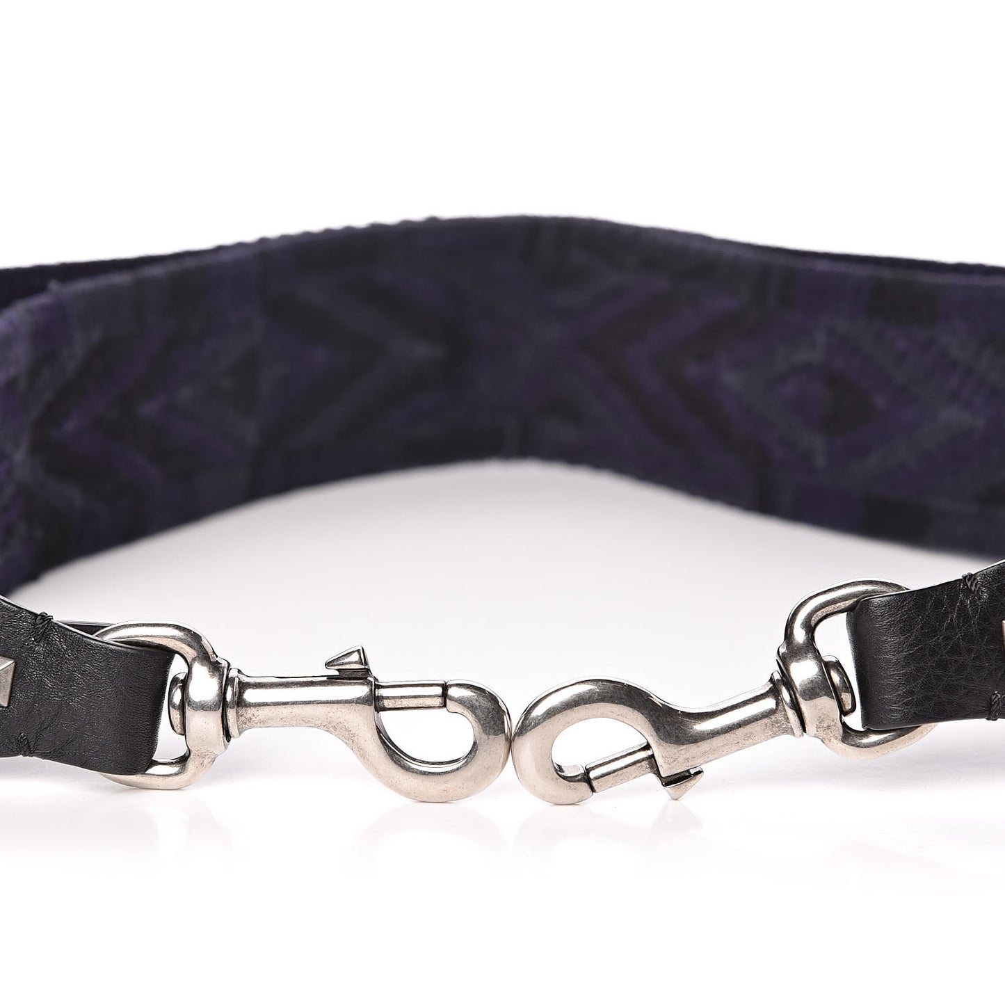 Canvas Geometric Embroidered Rockstud Guitar Strap Black Blue