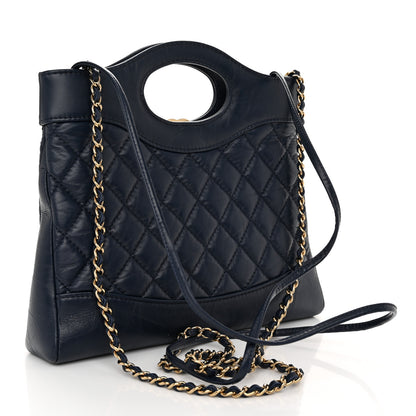 Chanel Shiny Crumpled Calfskin Quilted Mini 31 Shopping Bag Navy Blue 3 of 10