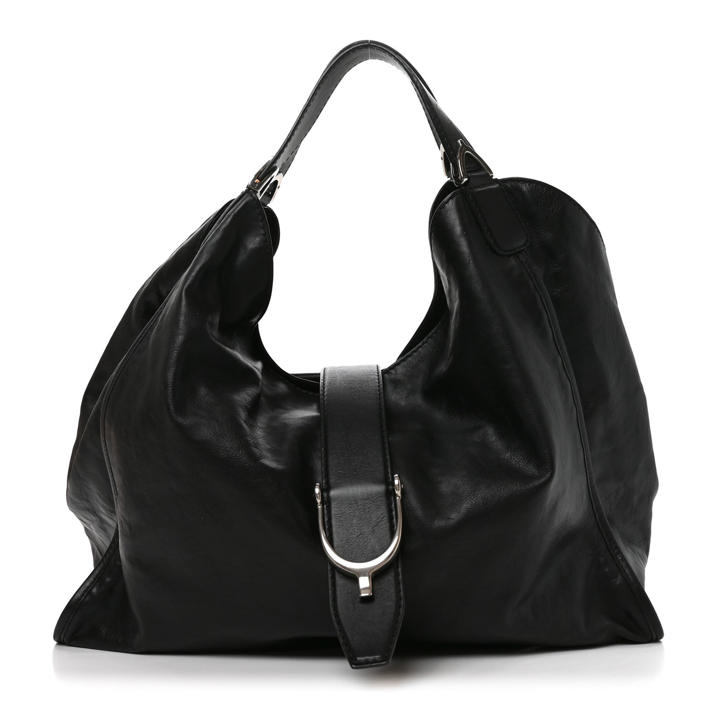 Calfskin Large Soft Stirrup Shoulder Bag Black