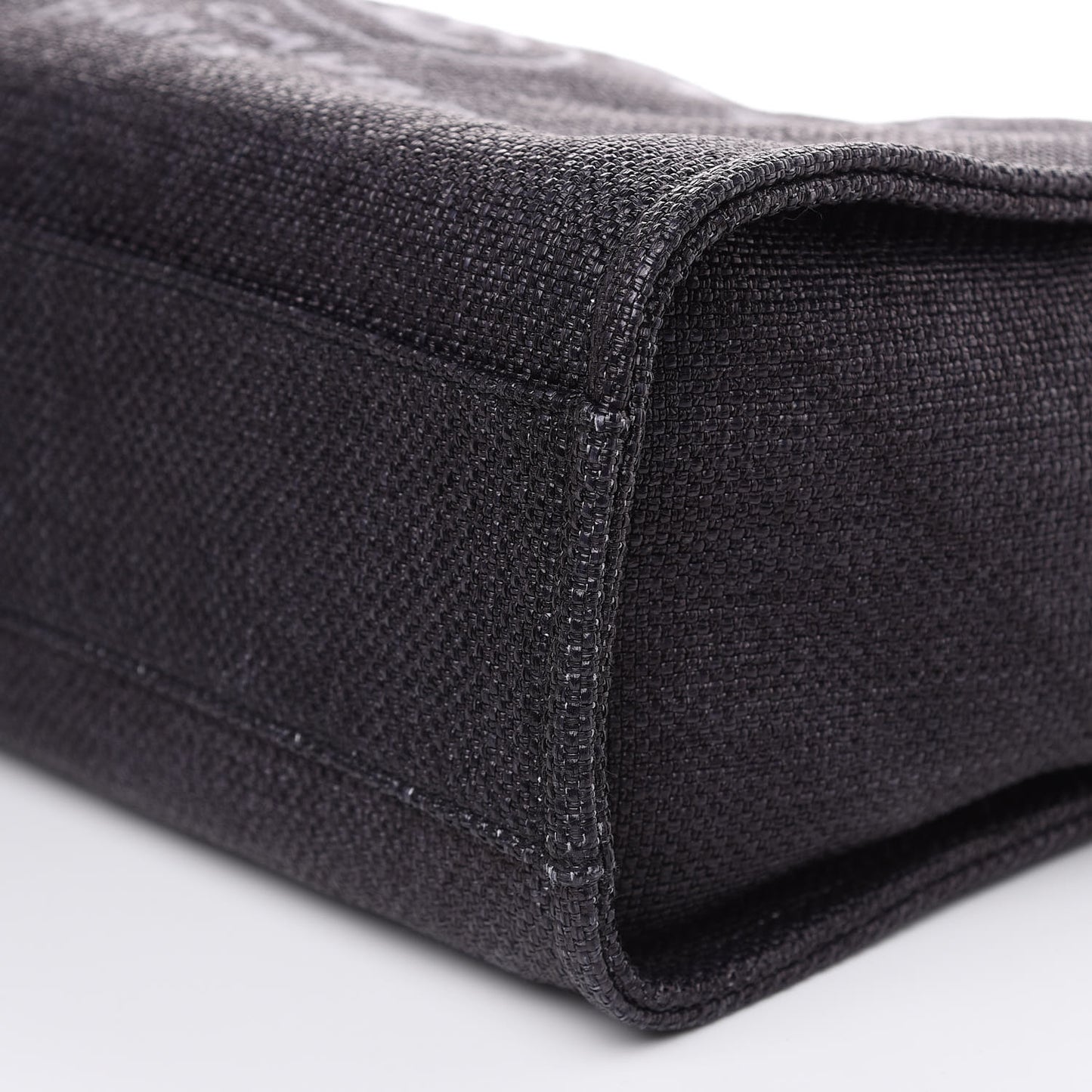 Woven Straw Raffia Small Deauville Tote Black