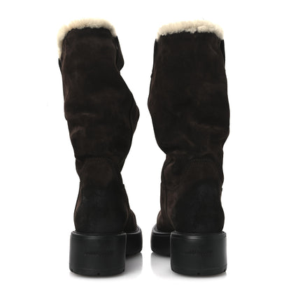 Miu Miu Suede Shearling Vintage Effect Mid Calf Boots 38 Morro 6 of 10
