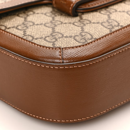 Gucci GG Supreme Monogram Azalea Calfskin Web Mini Horsebit 1955 Shoulder Bag Beige Ebony Brown Sugar 6 of 7