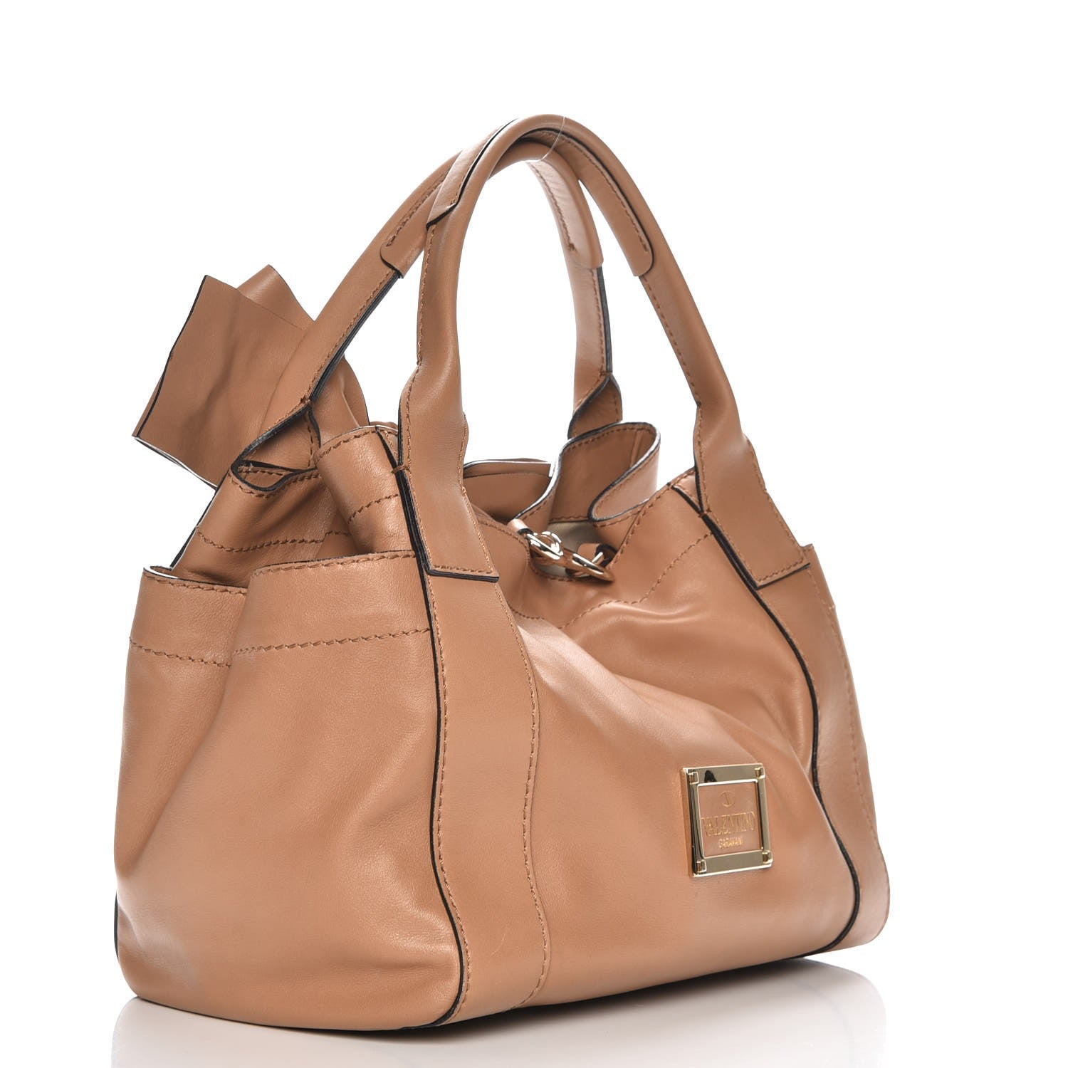 Valentino Garavani Nappa Double Pocket Bow Tote Camel 3 of 7