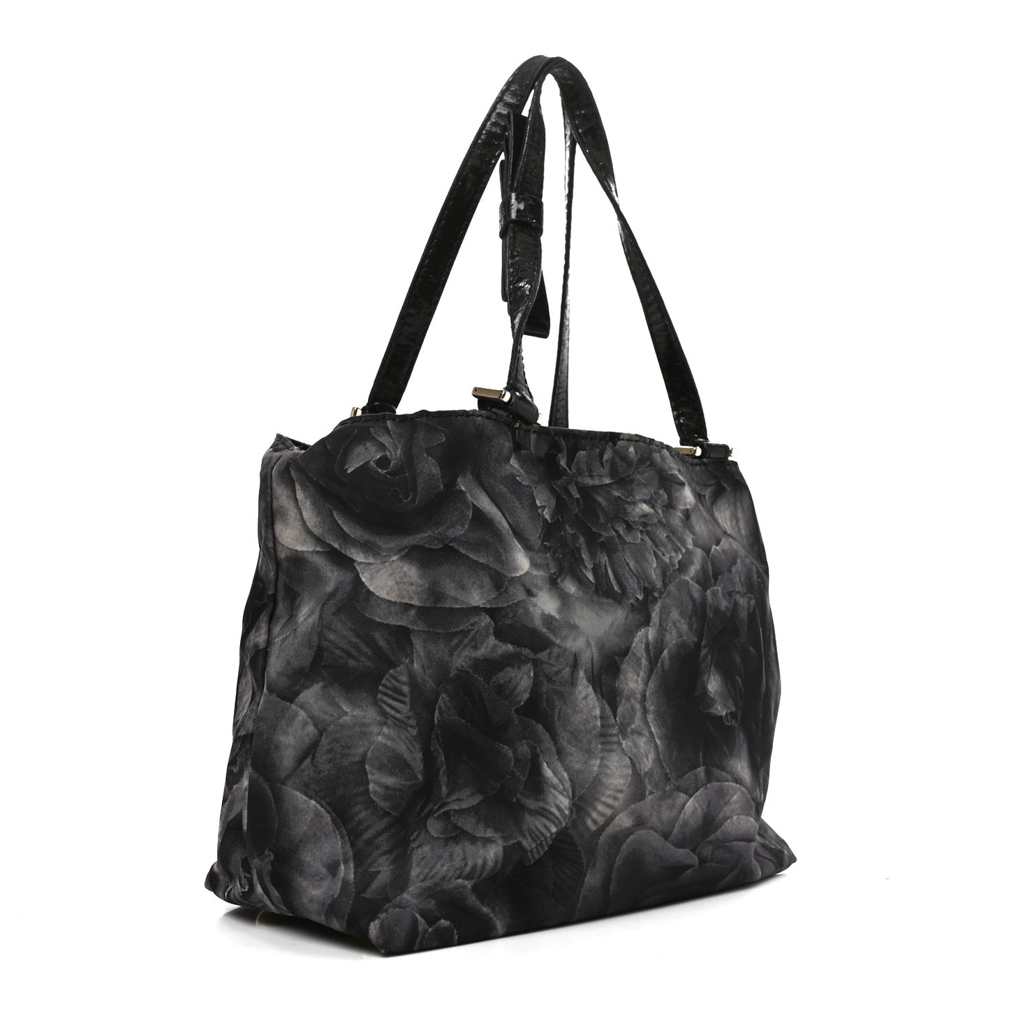 Nylon Small Floral Tote Black Grey