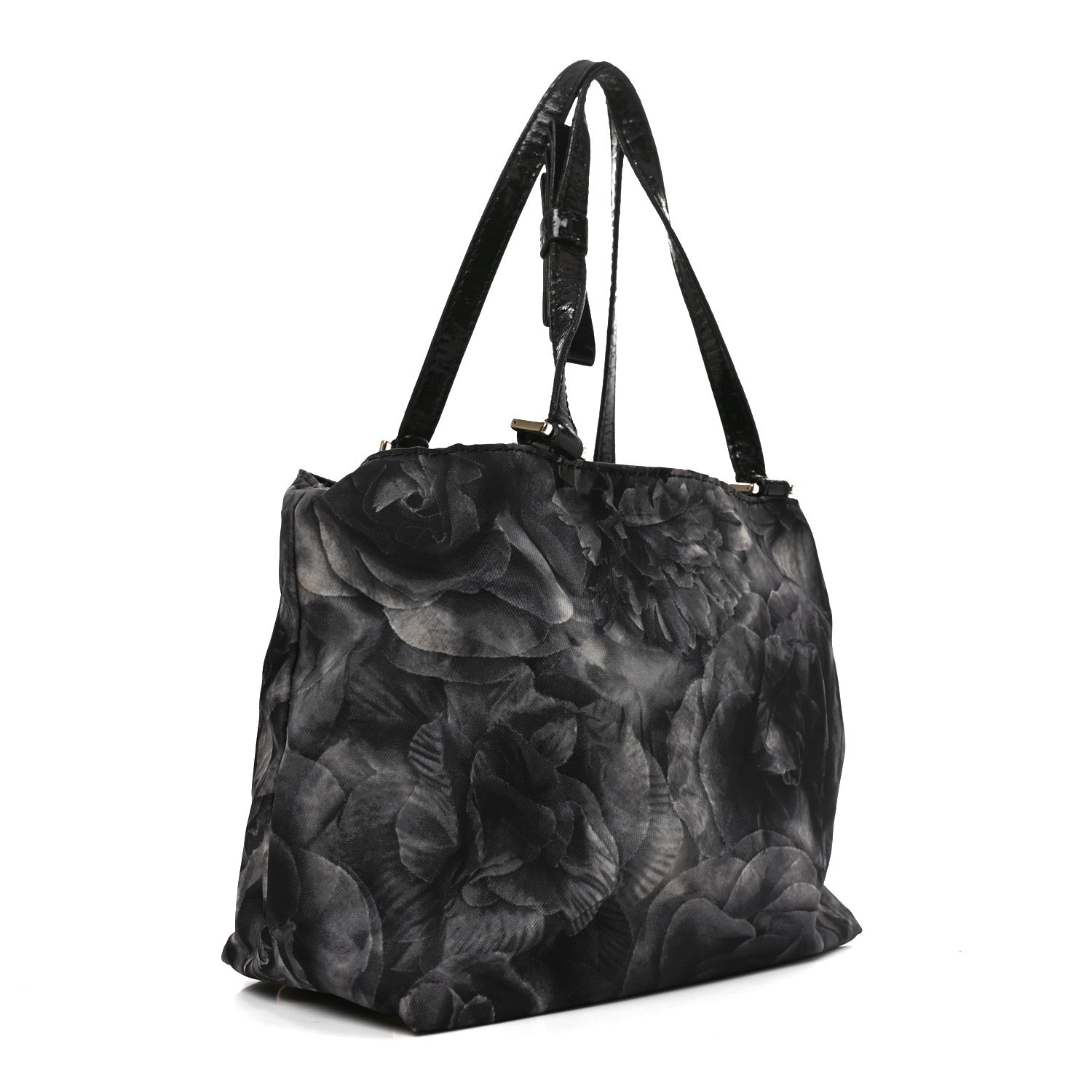 Valentino Garavani Nylon Small Floral Tote Black Grey 3 of 10