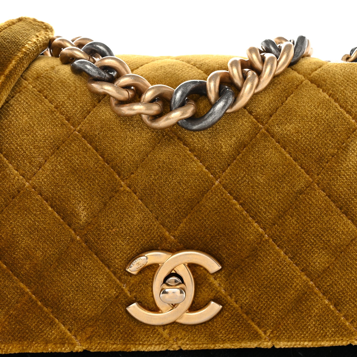 Velvet Quilted Small Flap Yellow Navy Charcoal