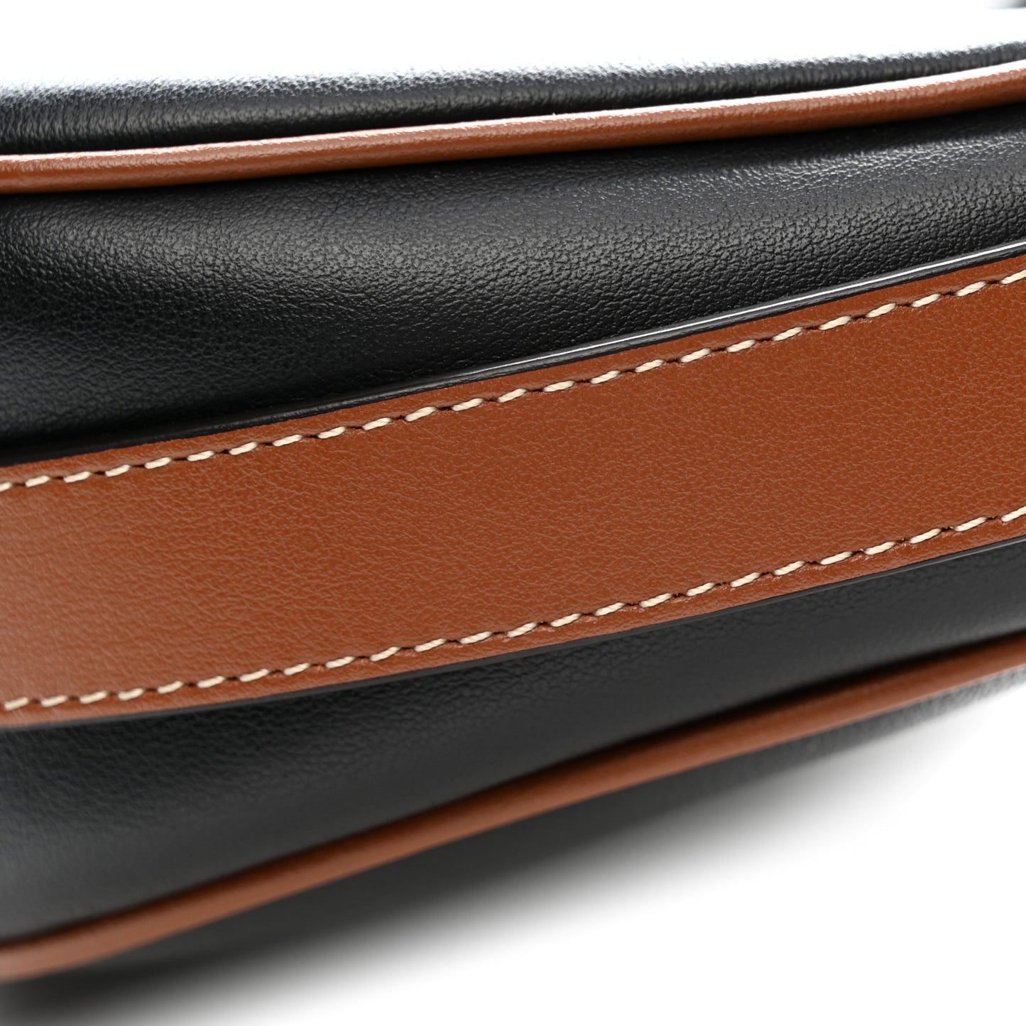 Smooth Calfskin Medium Strap Ava Shoulder Bag Black Tan