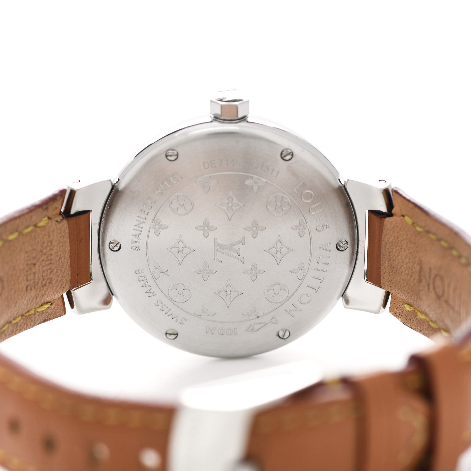 Louis Vuitton Stainless Steel Calfskin 31mm Tambour Quartz Watch Brown 4 of 5