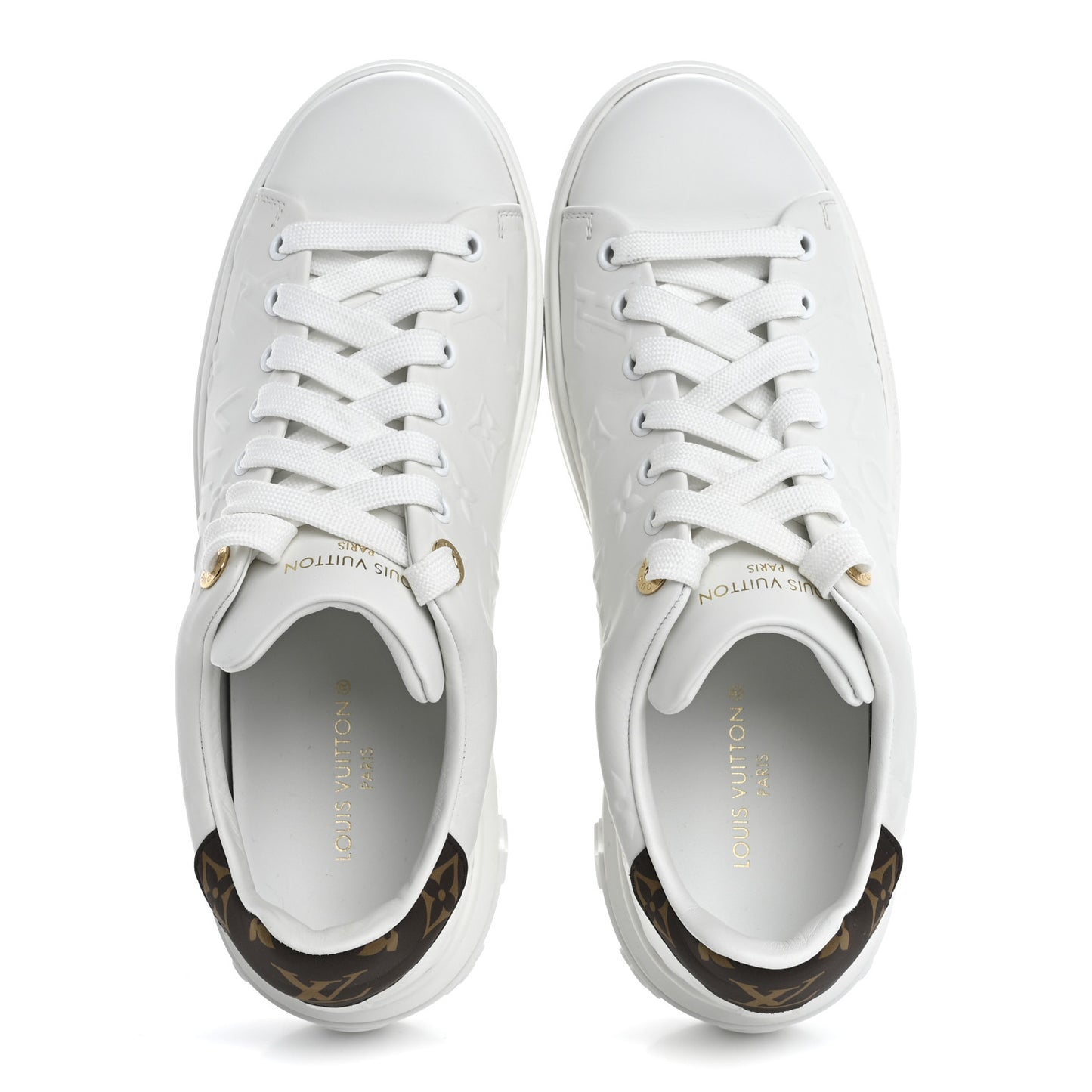 Lambskin Embossed Monogram Time Out Sneakers 39 White