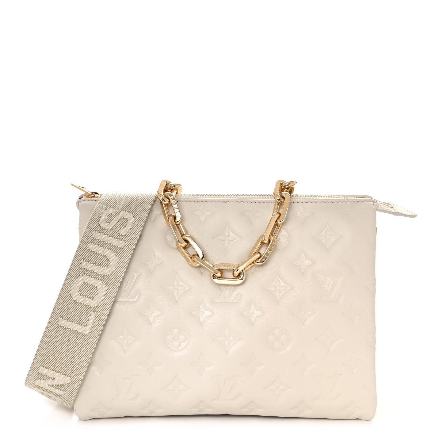 Lambskin Embossed Monogram Coussin PM Cream