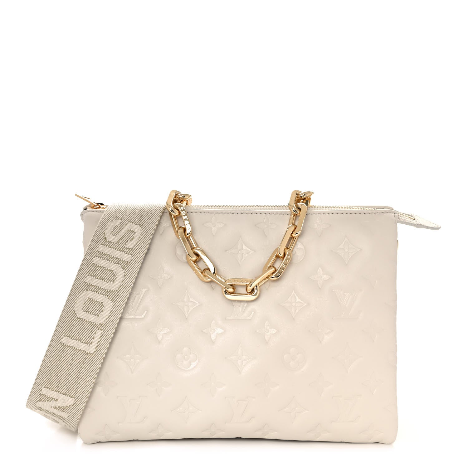 Louis Vuitton Lambskin Embossed Monogram Coussin PM Cream 1 of 13